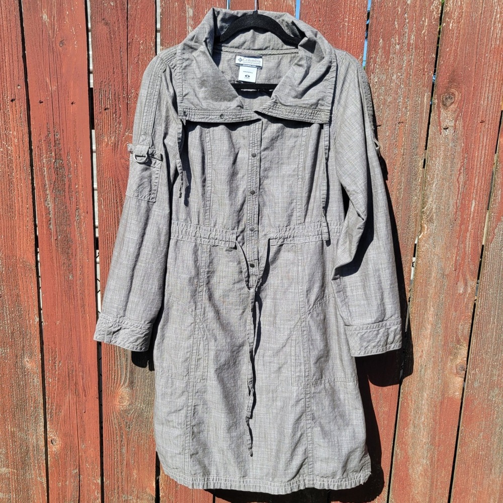 Columbia Sportswear Gray Cotton Utility Safari Snap Front Tunic Midi Dress Sz M